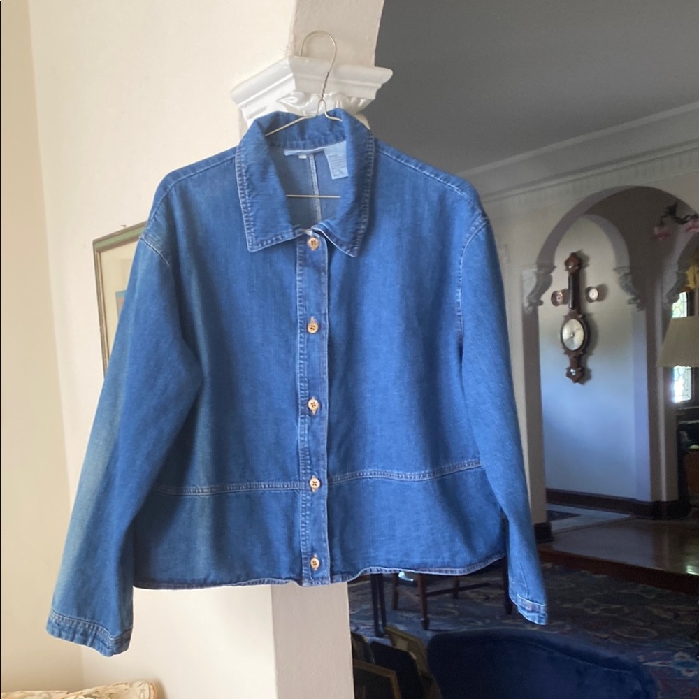 Studio Ease Boxy Cropped Jeans Jacket 100% Cotton Front Metal Button Fading 12